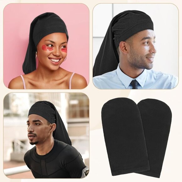 Unisex Dreadlock Cap Spandex Long Hair Wrap Sleep Bonnet Black 10 Pieces main image 6